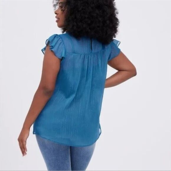 Torrid Blue Flutter Sleeve Sheer Blouse – Size 0 (12/Large) – NWT - Picture 2 of 8